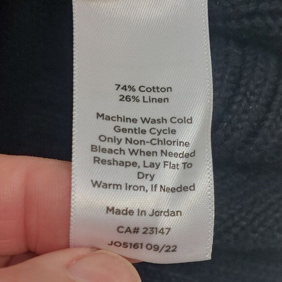 Talbots Linen Blend Sweater Vest Women's Size Large Black Cream Trim Tight Knit - Picture 5 of 7